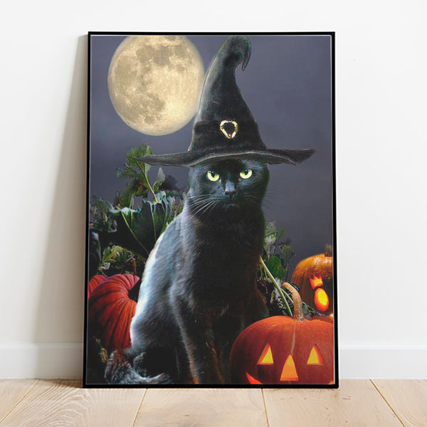 Broderie diamant Halloween Chat au chapeau de sorcière