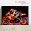 Broderie diamant Moto orange en flammes