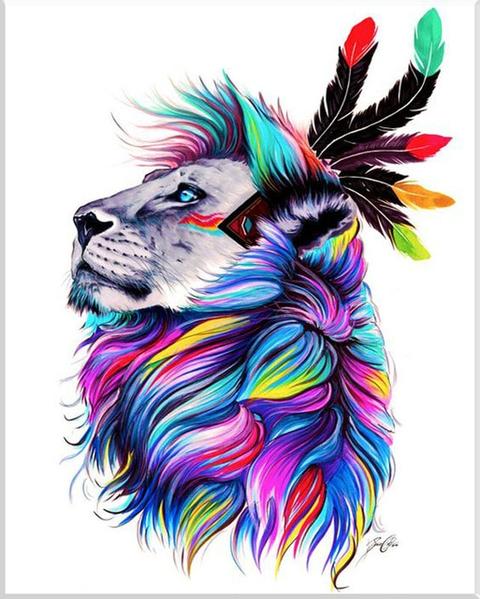 broderie diamant lion multicolore