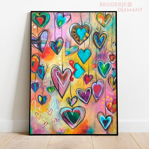 Broderie diamant coeurs multicolores