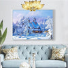 peinture diamant maison sous la neige